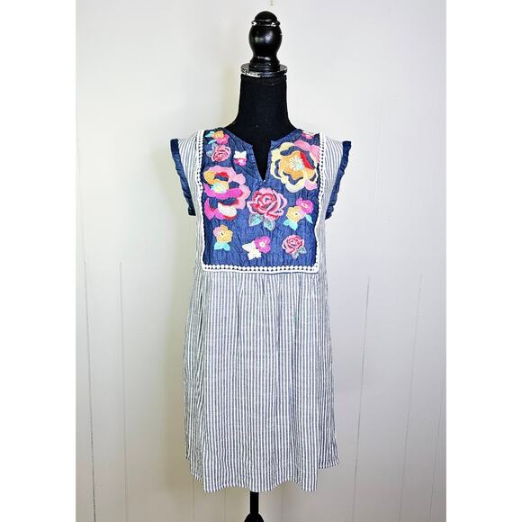 Andree by Unit Spring Sleeveless Dress Floral Embroidered Boho Easter Size Small - Picture 2 of 13